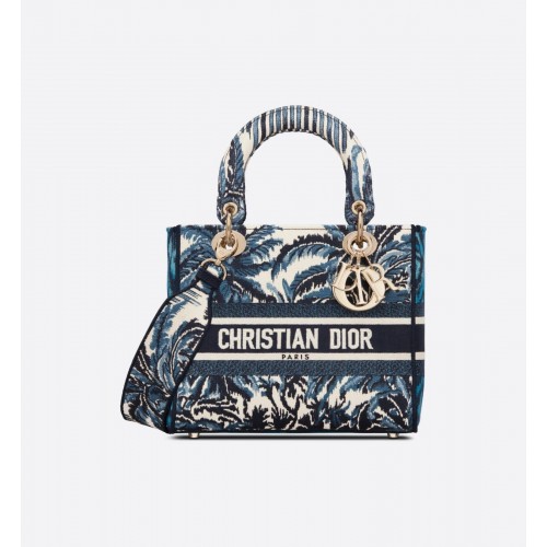 DIOR MEDIUM D-LITE LADY TASCHE Dunkelblau Tree Cannage-Stickerei M0565OREY Blau