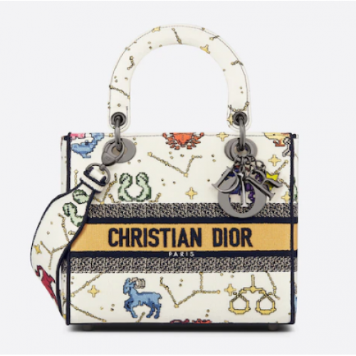 DIOR MEDIUM D-LITE LADY TASCHE Ecru Multicolor Dior Pixel Zodiac Stickerei M0565BRTY