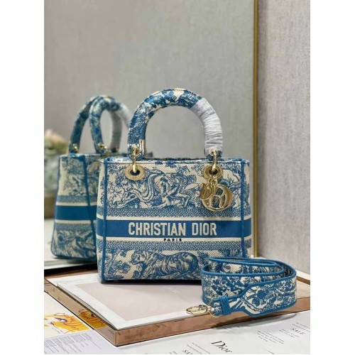 DIOR MEDIUM D-LITE LADY TASCHE Stickerei M0565OR blau