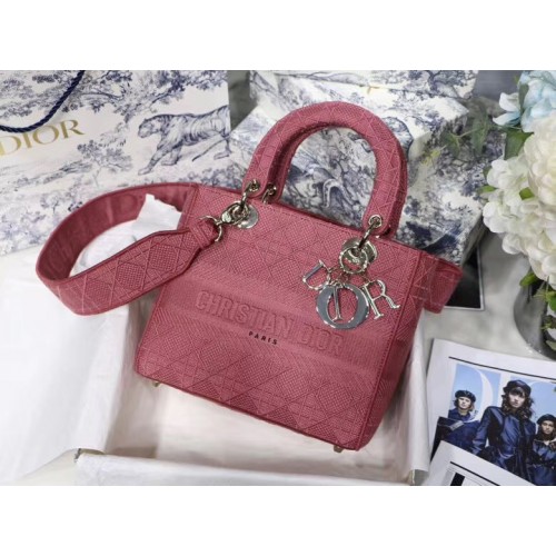 DIOR MEDIUM D-LITE LADY TASCHE Mallow Rose Cannage-Stickerei M0565OREY