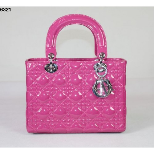 Christian Lady Dior Peachpuff Lackledertasche 6321 Silber