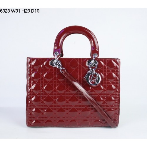 Christian Lady Dior dunkelrote Lackledertasche 6323 Silber