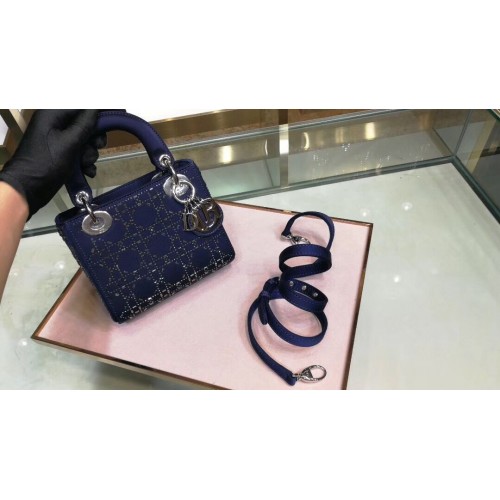 Dior Lady Original Satchel-Tasche mit Seidensatinbesatz 2369 Navy