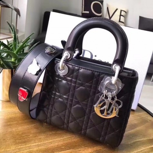 Dior Lucky Badges Original Schaffell-Ledertasche 88034 Schwarz