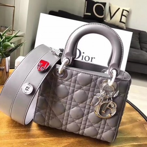 Dior Lucky Badges Original Schaffell-Ledertasche 88034 Grau