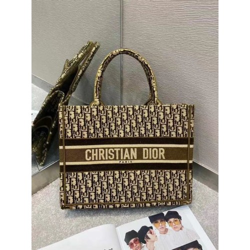 DIOR BOOK TOTE SMALL Schräg bestickter Samt M1296ZW Braun
