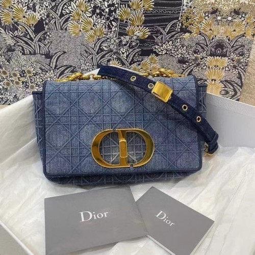 Dior KLEINE DIOR CARO TASCHE Cannage-Stickerei mit Stroheffekt M9241 blau