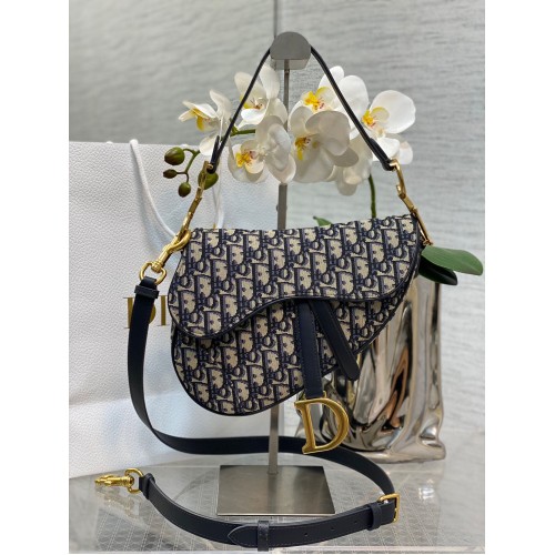 Dior Satteltasche mit Riemen Oblique Jacquard M0488 Blau