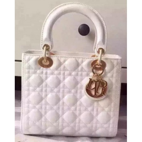 Dior Small Lady Dior Tasche Lackleder CD5502 Weiß