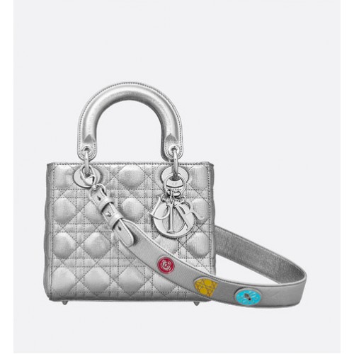 Dior Lucky Badges Original Schaffell Tragetasche A88035 silber