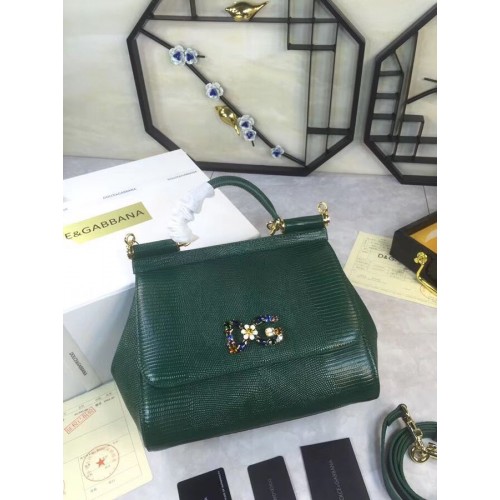 Dolce Gabbana SICILY Einkaufstasche mit Eidechsenmuster BB4137 Grün