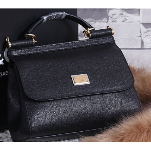 Dolce Gabbana SICILY Einkaufstasche aus Kalbsleder BB4136 Schwarz