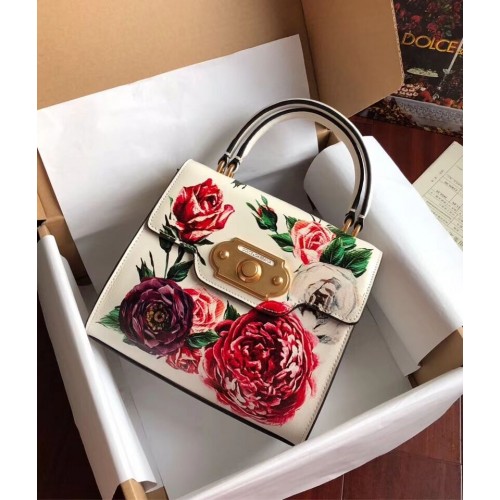 Dolce Gabbana SICILY Chrysantheme Kalbsleder Tragetaschen 5588-1 weiß