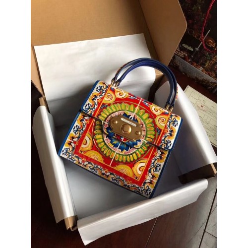 Dolce Gabbana SICILY Tragetaschen aus Kalbsleder mit Chrysantheme 5588-2 blau