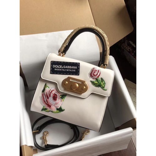 Dolce Gabbana SICILY Chrysantheme Kalbsleder Tragetaschen 5588-2 weiß