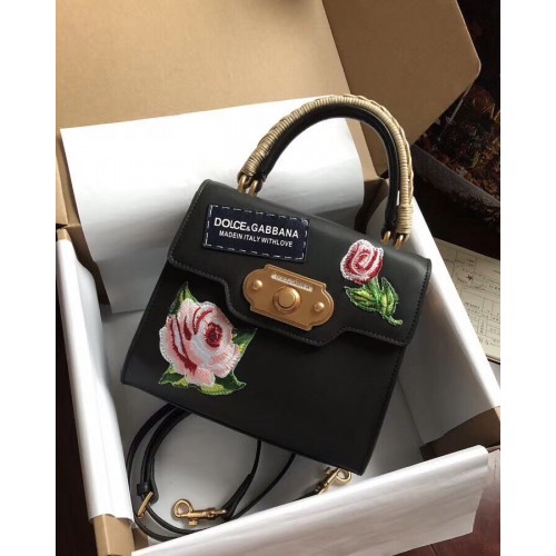 Dolce Gabbana SICILY Tragetaschen aus Kalbsleder mit Chrysantheme 5588-2schwarz