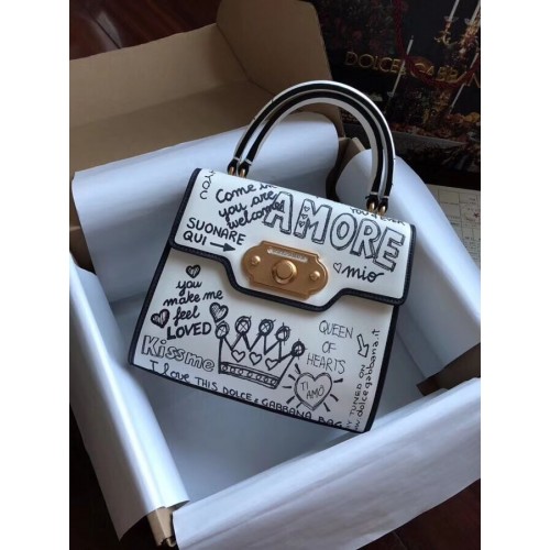 Dolce Gabbana SICILY Tragetaschen aus Kalbsleder mit Chrysantheme 5588 weiß