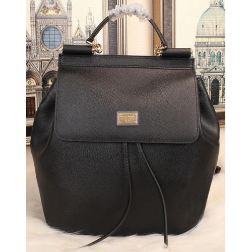Dolce Gabbana SICILY Rucksack aus litschifarbenem Leder BB50168 Schwarz