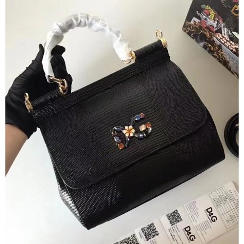 Dolce Gabbana SICILY Einkaufstasche mit Eidechsenmuster BB4137 schwarz