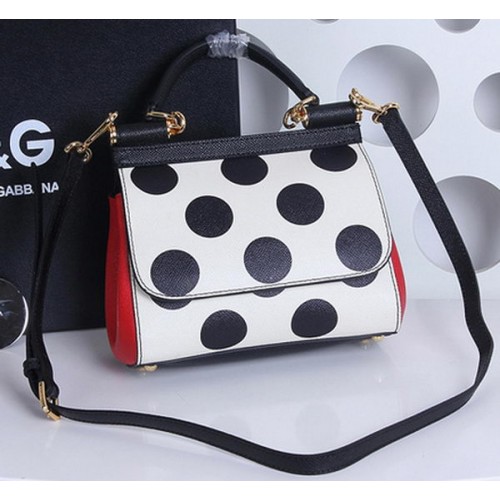 Dolce Gabbana Small SICILY Chrysanthemum Calfskin Tragetaschen DG29877 Black&White