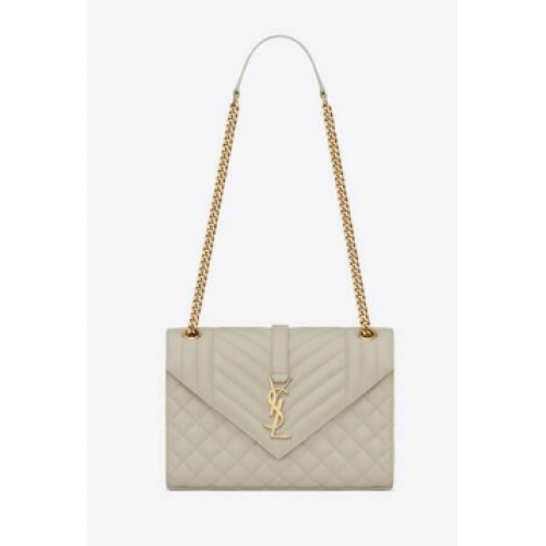 SAINT LAURENT MITTLERE UMSCHLAGTASCHE AUS LEDER MIT GRAIN DE POUDRE-PRÄGUNG MIX MATELASSE 600185 BLANC VINTAGE&GOLD