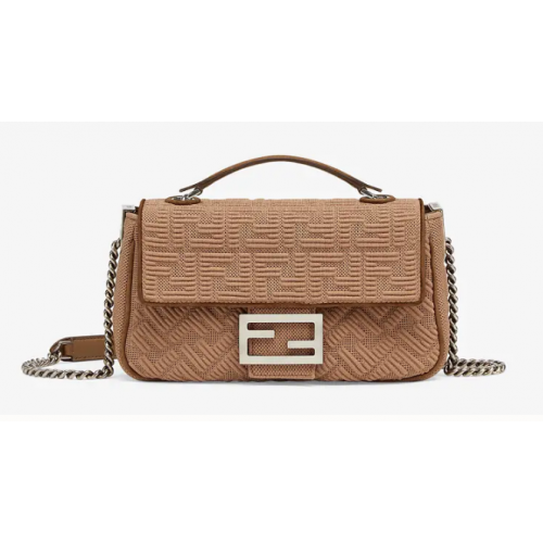 FENDI MIDI BAGUETTE CHAIN FF Stofftasche 8BR793 Beige