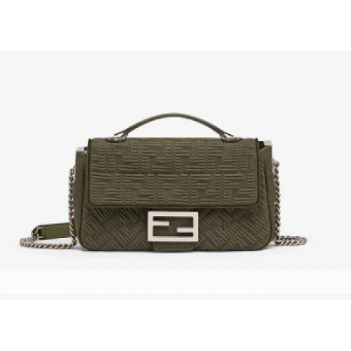 FENDI MIDI BAGUETTE CHAIN FF Stofftasche 8BR793 Grün