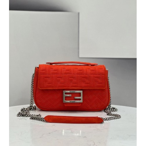 FENDI MIDI BAGUETTE CHAIN FF Stofftasche 8BR793 Rot