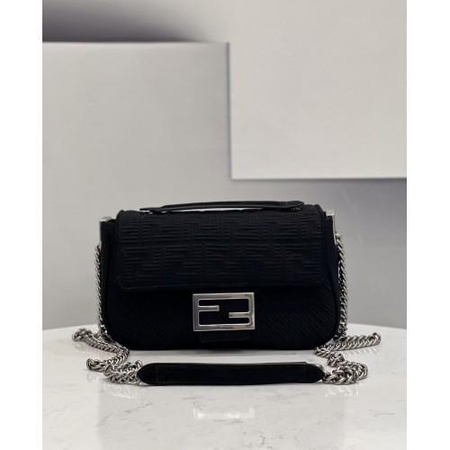 FENDI MIDI BAGUETTE CHAIN FF Stofftasche 8BR793 schwarz
