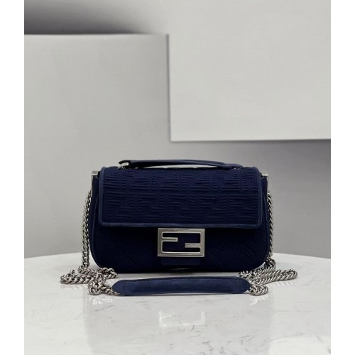 FENDI MIDI BAGUETTE CHAIN FF Stofftasche 8BR793 dunkelblau