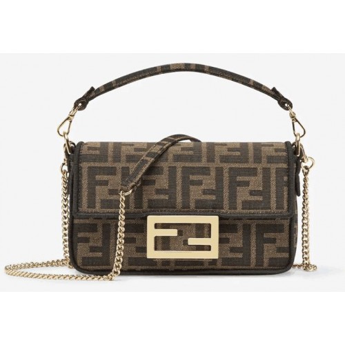 FENDI MINI BAGUETTE CHAIN FF Stofftasche 8852 braun