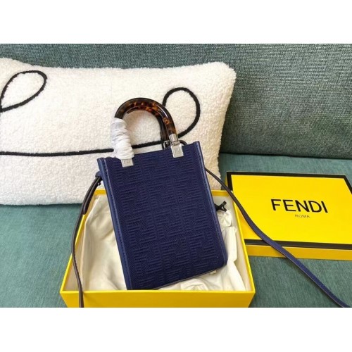 FENDI MINI SUNSHINE SHOPPER Mini-Tasche aus FF-Stoff 8BS051AG dunkelblau