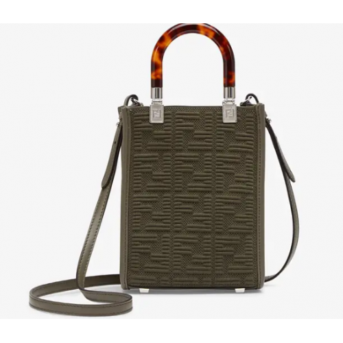 FENDI MINI SUNSHINE SHOPPER Mini-Tasche aus FF-Stoff 8BS051AG grün