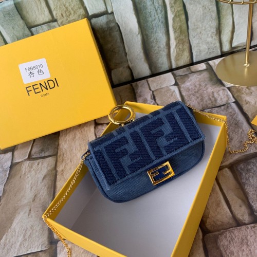 FENDI NANO BAGUETTE CHARM Nappa lcanvas Tasche 7AR844 Navy
