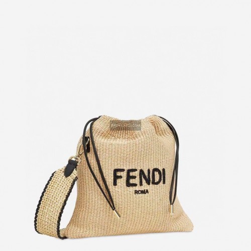 FENDI PACK SMALL POUCH Geflochtenes Stroh Große Tasche F1529 apricot