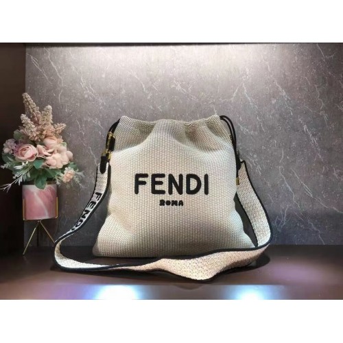 FENDI PACK SMALL POUCH Geflochtenes Stroh Große Tasche F1529 beige