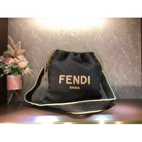 FENDI PACK SMALL POUCH Geflochtenes Stroh Große Tasche F1529 schwarz FENDI PACK SMALL POUCH Geflochtenes Stroh Große Tasche F1529 schwarz