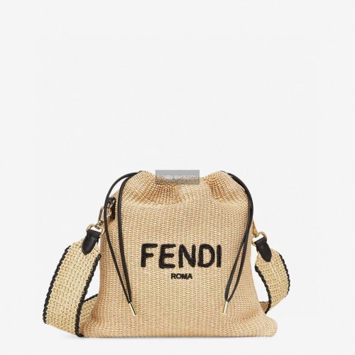 FENDI PACK SMALL POUCH Geflochtenes Stroh Große Tasche F1529 braun