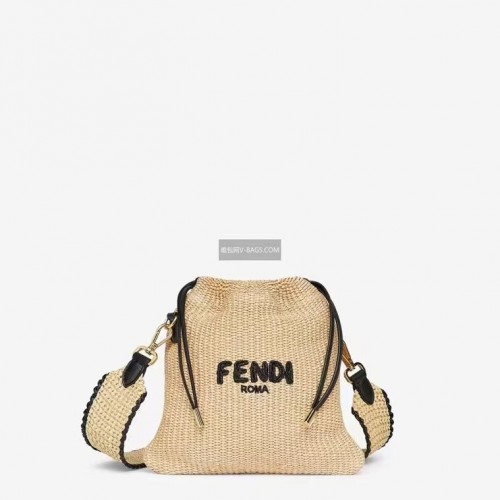 FENDI PACK SMALL POUCH Kleine Tasche aus geflochtenem Stroh F1529 apricot