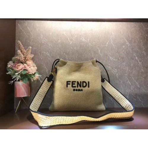 FENDI PACK SMALL POUCH Kleine Tasche aus geflochtenem Stroh F1529 braun
