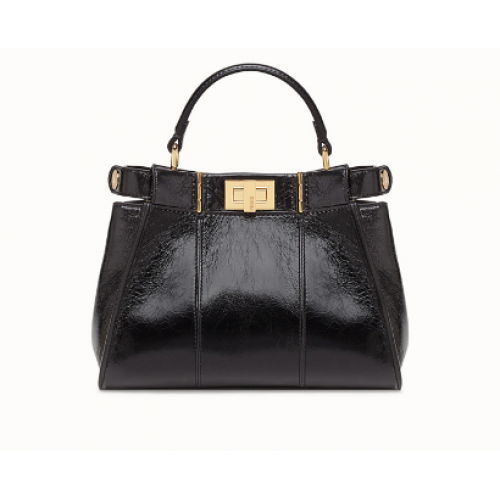 FENDI PEEKABOO ICONIC MINI Schwarze Ledertasche 8BN244