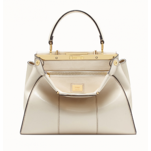 FENDI PEEKABOO ICONIC cremefarbene Ledertasche F0837