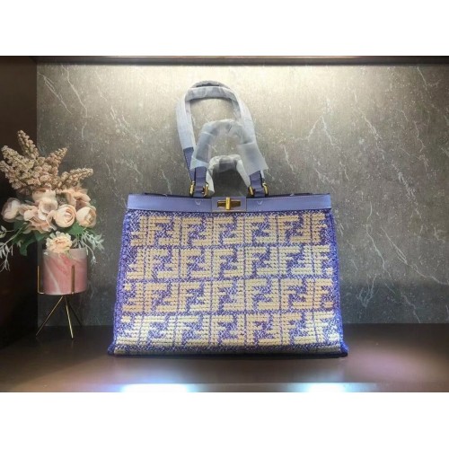 FENDI PEEKABOO X-TOTE FF Tasche aus Bast 8BH374A Lavendel