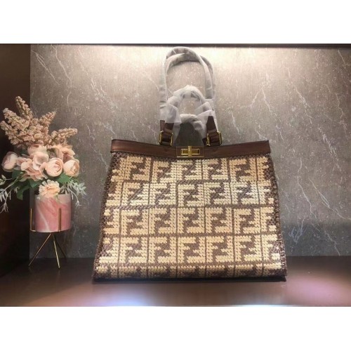 FENDI PEEKABOO X-TOTE FF Tasche aus Bast 8BH374A braun