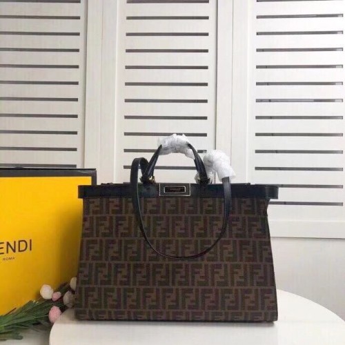 FENDI PEEKABOO X-TOTE Leinentasche 8BH374A braun&schwarz