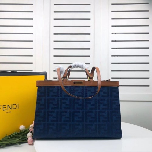 FENDI PEEKABOO X-TOTE Leinentasche 8BH374A braun&blau