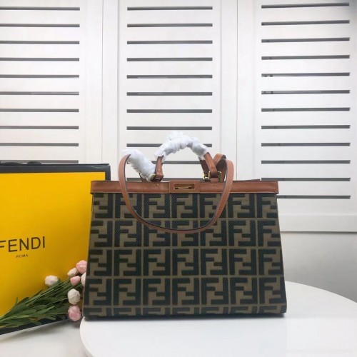 FENDI PEEKABOO X-TOTE Leinentasche 8BH374A braun&grün