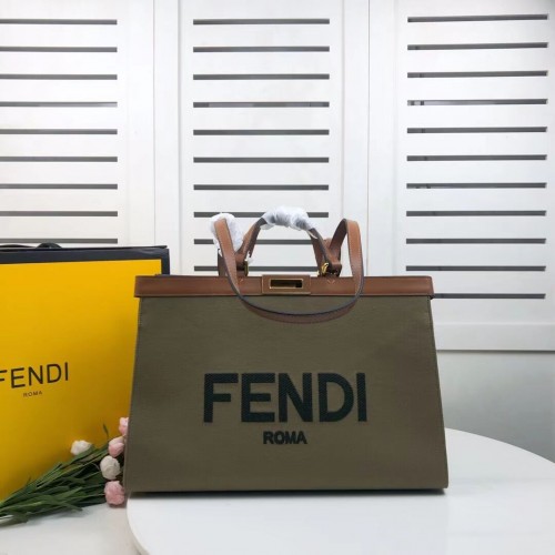 FENDI PEEKABOO X-TOTE Leinentasche 8BH374B grün