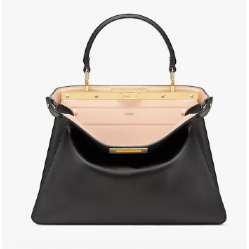 FENDI Peekaboo ISeeU Medium Rose Schwarze Ledertasche 8BN321A
