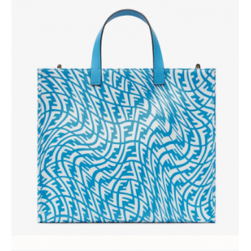 FENDI SHOPPER Blau glasierte Segeltuchtasche 8BH357AFL
